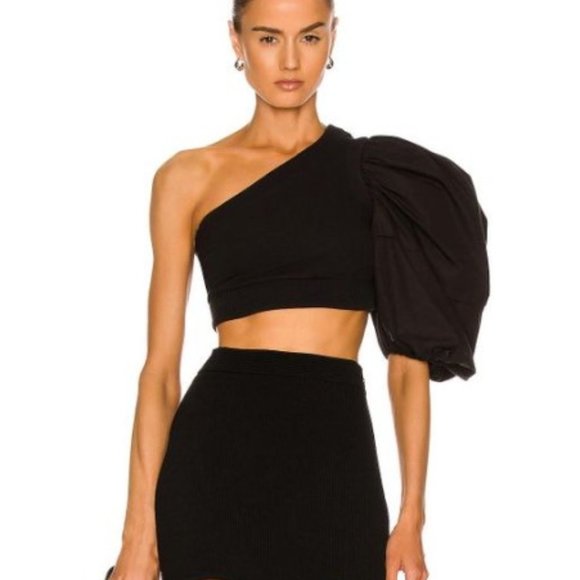 ALEXANDER MCQUEEN One-Shoulder Balloon Sleeve Crop Top - Picture 1 of 6